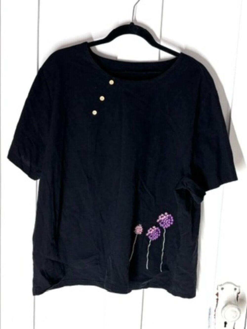 Embroidered Floral Top 2XL / XXL Woven Black 100% Cotton Summer Blouse